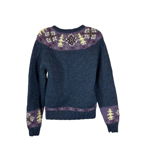 Vintage Lands’ End Shetland wool sweater hand knit fair isle purple blue medium - Picture 2 of 8